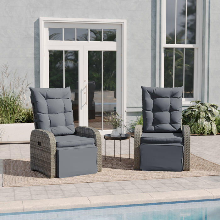 Aritzo Set of 2 Wicker Rattan Patio Recliner Lounge Chairs with Side Flip-Up Tables for Indoor/Outdoor Use