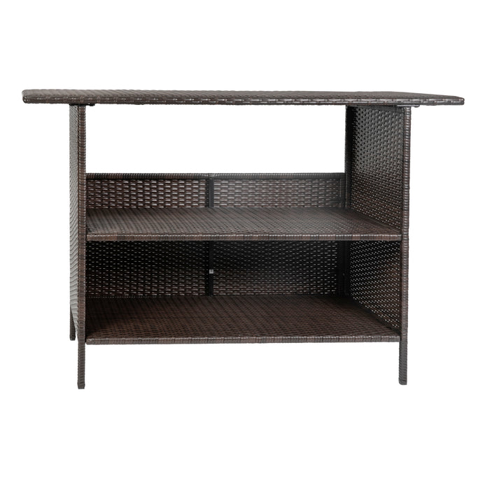 Melfi Wicker Rattan Counter Height Bar Table for Indoor/Outdoor Use with Inner Shelf and Bar Top