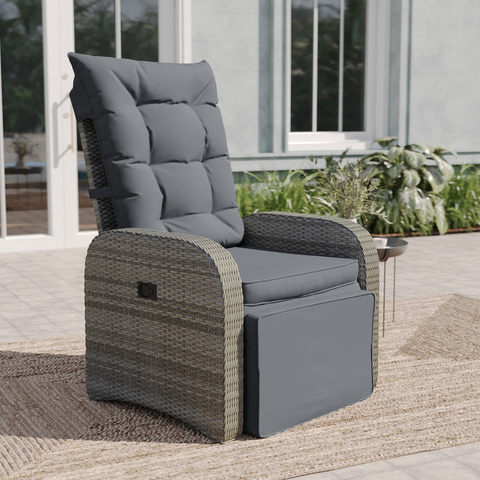 Aritzo Wicker Rattan Patio Recliner Lounge Chair with Side Flip-Up Table for Indoor/Outdoor Use