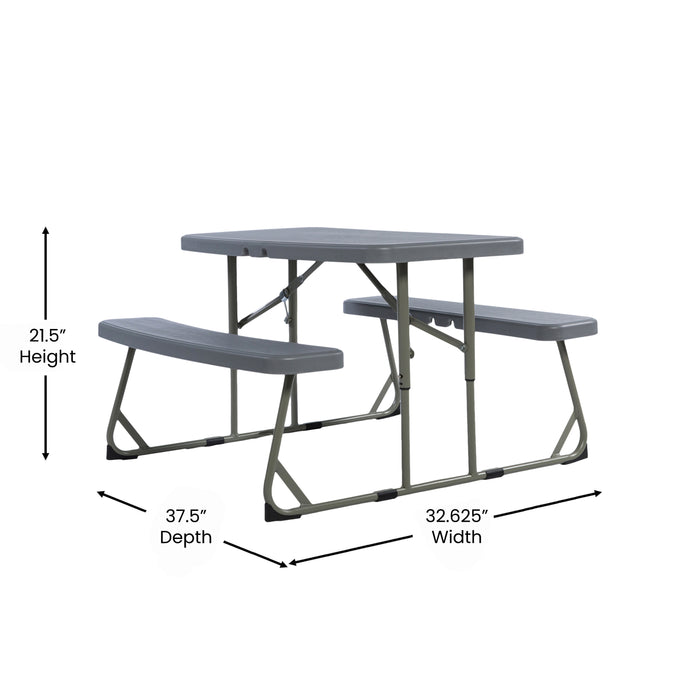 Aryka Kid's Easy Fold Waterproof, Stain and Impact Resistant Plastic Picnic Table with Benches and Steel Tube Frame