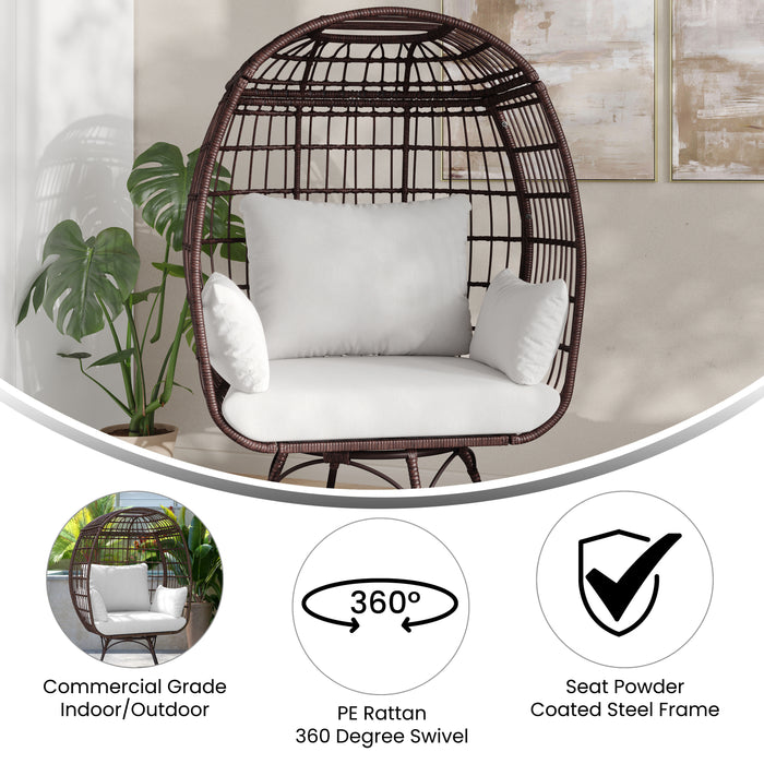 Stafford Indoor/Outdoor Oversized Swivel Lounge Egg Chair with Wicker Rattan Construction and 4 Cushions for Patio, Sunroom, or Deck
