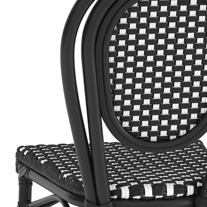 Colmar Set of Two Indoor/Outdoor Stacking Thonet French Bistro Style Chairs with PE Rattan Seat and Finished Metal Frame