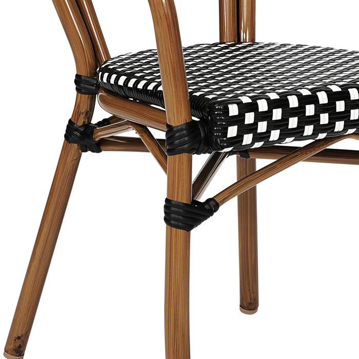 Colmar Set of Two Indoor/Outdoor Stacking Thonet French Bistro Style Chairs with Arms, PE Rattan Seat and Metal Frame