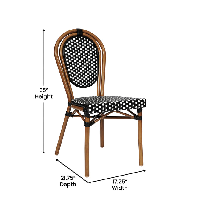 Colmar Indoor/Outdoor Stacking Thonet French Bistro Style Chair with PE Rattan Seat and Metal Frame