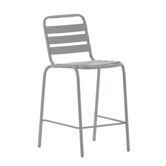 Jens Metal Dining Stool with Triple Slatted Back for Indoor and Outdoor Use