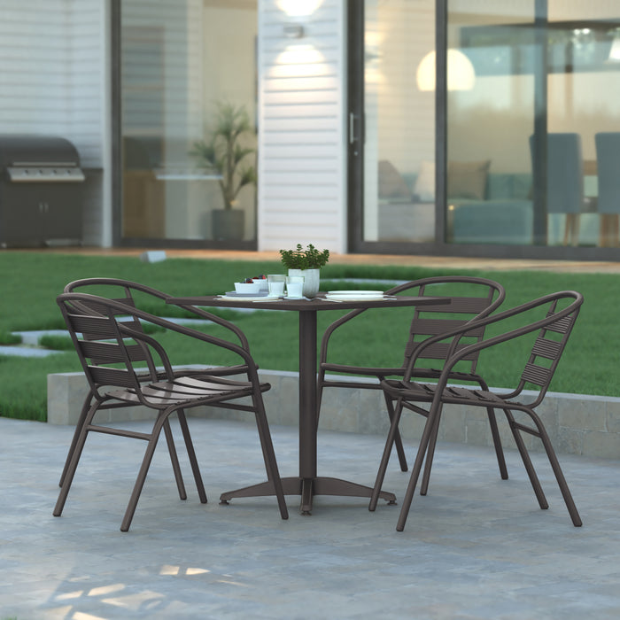 31.5'' Square Aluminum Indoor-Outdoor Table Set with 4 Slat Back Chairs