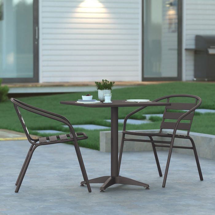 27.5'' Square Aluminum Indoor-Outdoor Table Set with 2 Slat Back Chairs