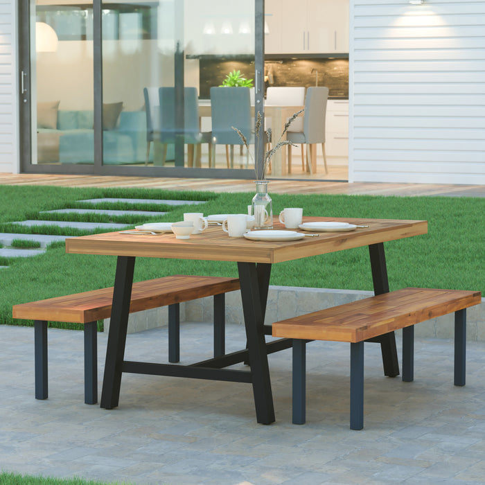 Whitford Solid Acacia Wood Dining Table with Metal Legs for Indoor and Outdoor Use