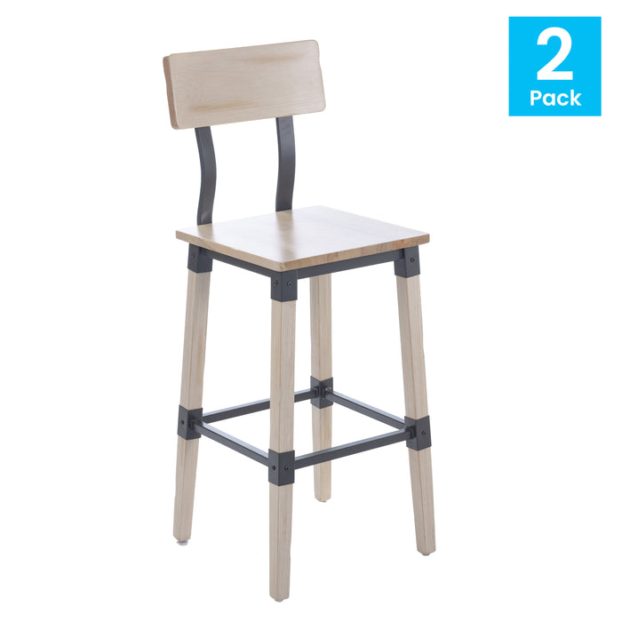 2 Pack Commercial Grade Rustic Industrial Style Wood Dining Barstool