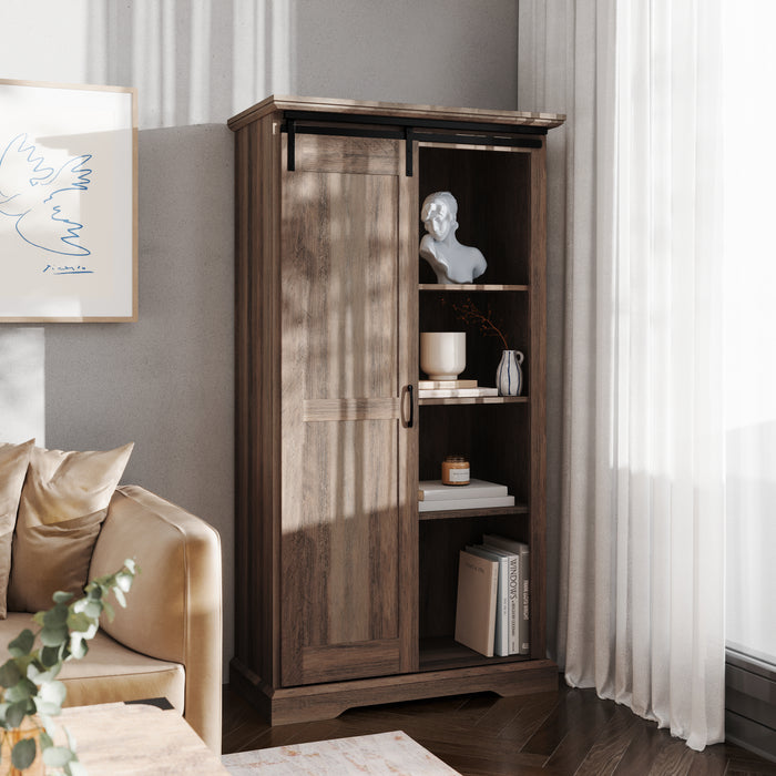 Livia Farmhouse Storage Cabinet with Sliding Barn Door, Adjustable Height and Fixed Shelving