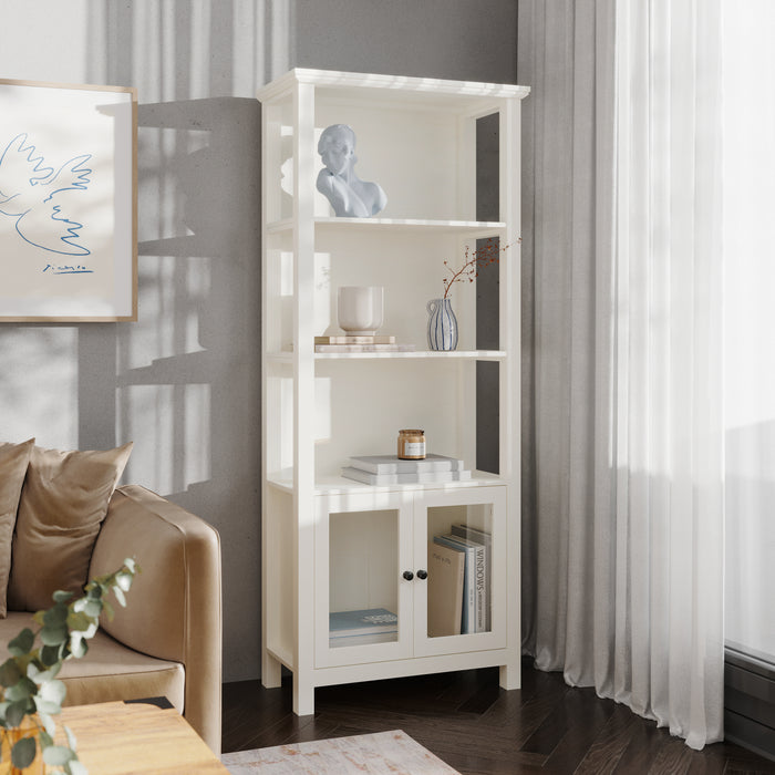 Dassie Modern Farmhouse Wooden Bookcase and Storage Cabinet with Tempered Glass Doors and 3 Upper Shelves