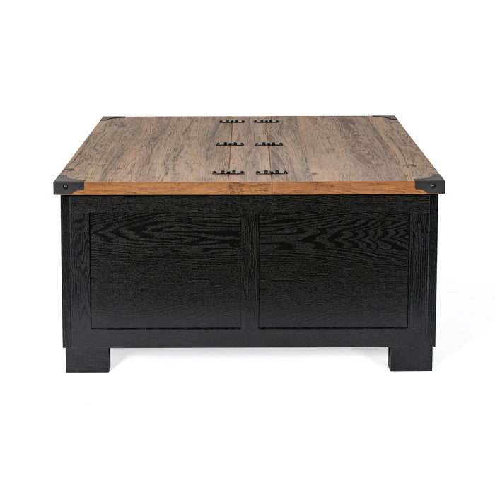 Marella Farmhouse Coffee Table with Clamshell Style Hinged Table Top and Hidden Storage