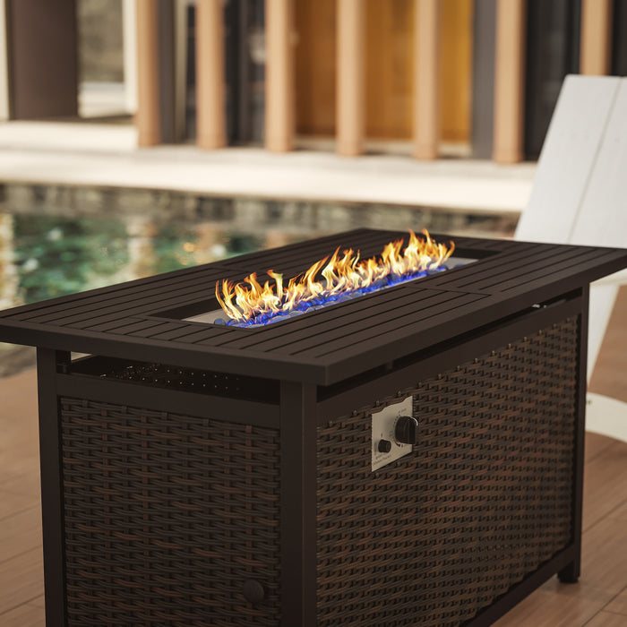 Ilya 50,000 BTU Propane Gas Fire Table with Weather Resistant Wicker Base, Steel Tabletop, Glass Beads and Hideaway Tank Holder