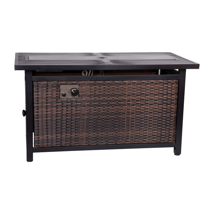 Ilya 50,000 BTU Propane Gas Fire Table with Weather Resistant Wicker Base, Steel Tabletop, Glass Beads and Hideaway Tank Holder