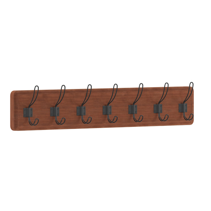 Wall Mounted Storage Rack - Pine Wood Construction - 7 Hooks - Ideal for Entryway, Kitchen, Bathroom and More
