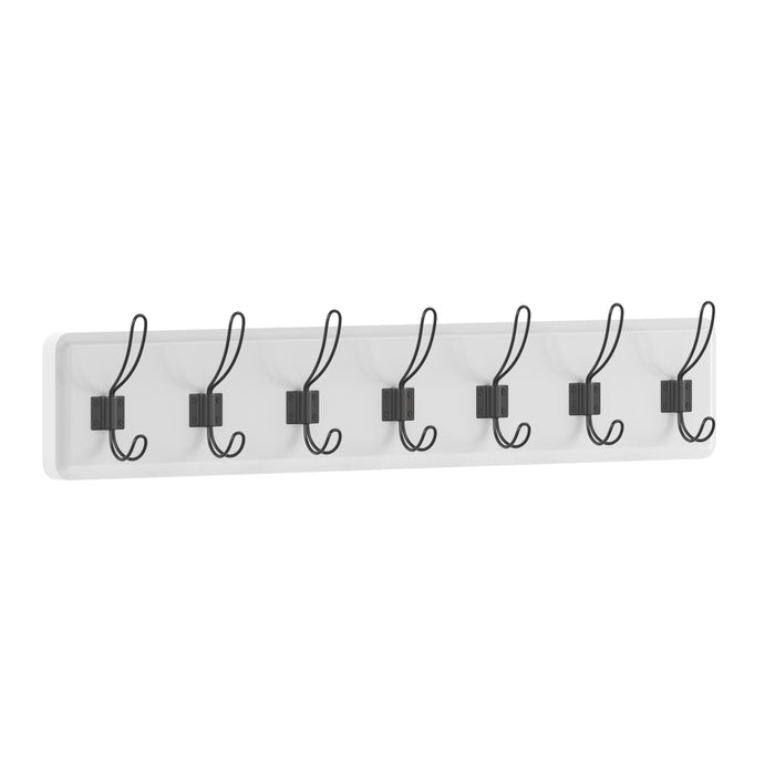 Wall Mounted Storage Rack - Pine Wood Construction - 7 Hooks - Ideal for Entryway, Kitchen, Bathroom and More