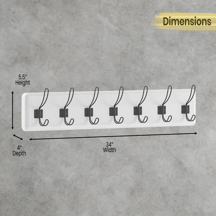 Wall Mounted Storage Rack - Pine Wood Construction - 7 Hooks - Ideal for Entryway, Kitchen, Bathroom and More