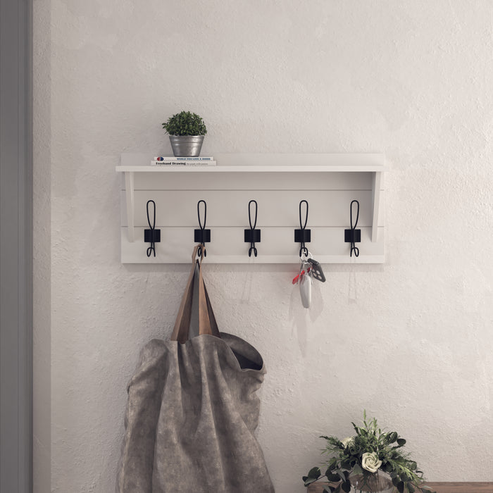 Rustic Wall Mounted Coat Rack Shelf Wooden Country Style 24