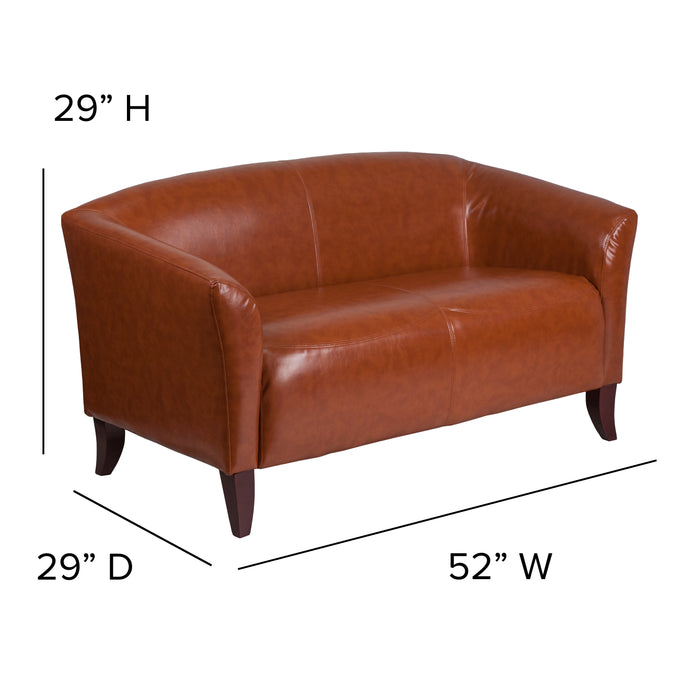 LeatherSoft Reception/Living Room Loveseat with Cherry Wood Feet