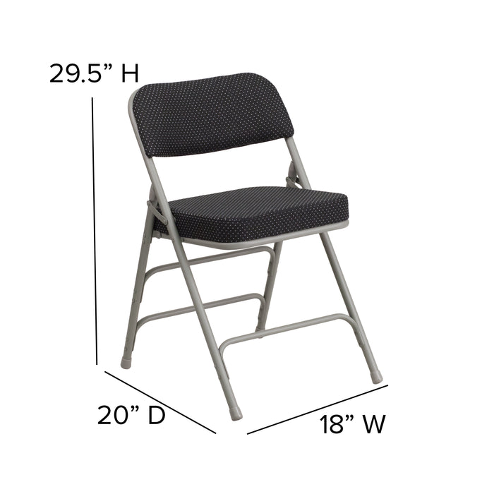 2 Pack Premium Curved Triple Braced & Hinged Fabric Upholstered Metal Folding Chair