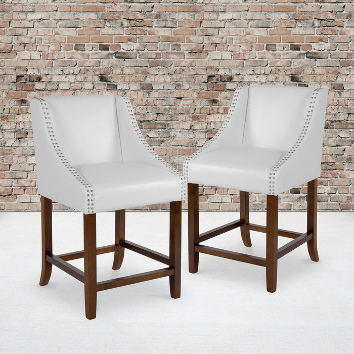 24" High Transitional Wood Counter Height Stool with Accent Nail Trim, Set of 2