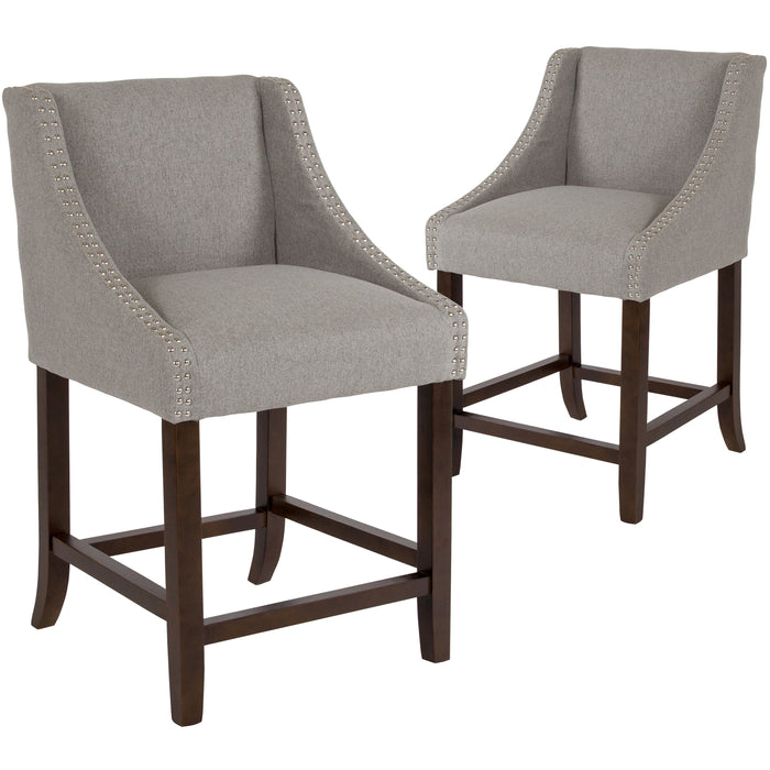 24" High Transitional Wood Counter Height Stool with Accent Nail Trim, Set of 2