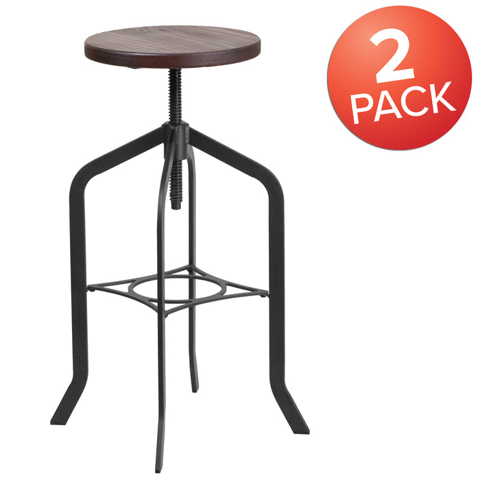2 Pack 30" Barstool with Adjustable Wood Seat - Kitchen Furniture - Rustic Stool