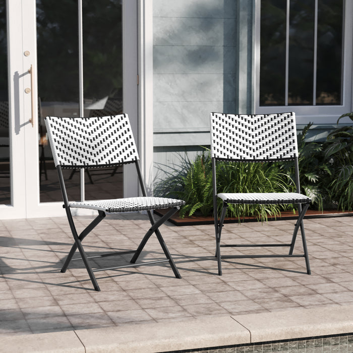 Ciel Set of Two Folding French Bistro Chairs in PE Rattan with Metal Frames for Indoor and Outdoor Use