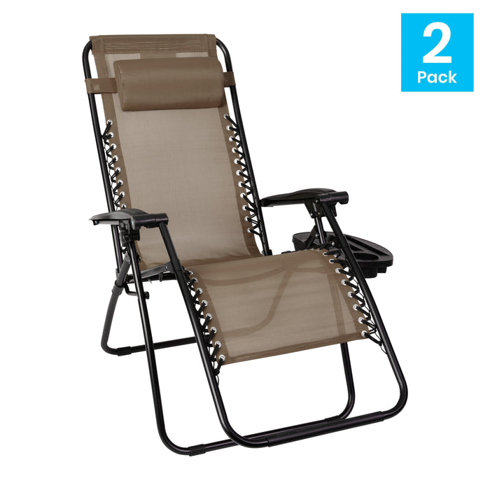 2 Pack Adjustable Mesh Zero Gravity Lounge Chair with Cup Holder Tray