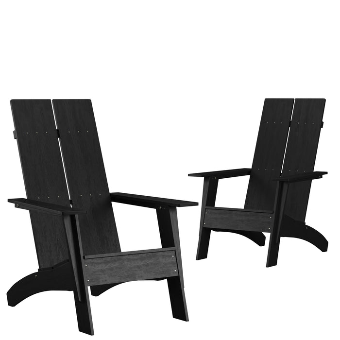 Set of 2 Modern Dual Slat Back Indoor/Outdoor Adirondack Style Chairs