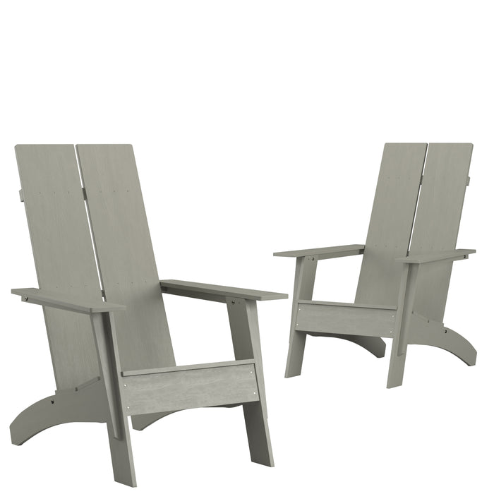 Set of 2 Modern Dual Slat Back Indoor/Outdoor Adirondack Style Chairs