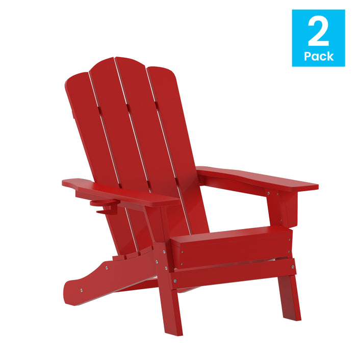 Tiverton Set of 2 Adirondack Chairs with Cup Holders, Weather Resistant HDPE Adirondack Chairs