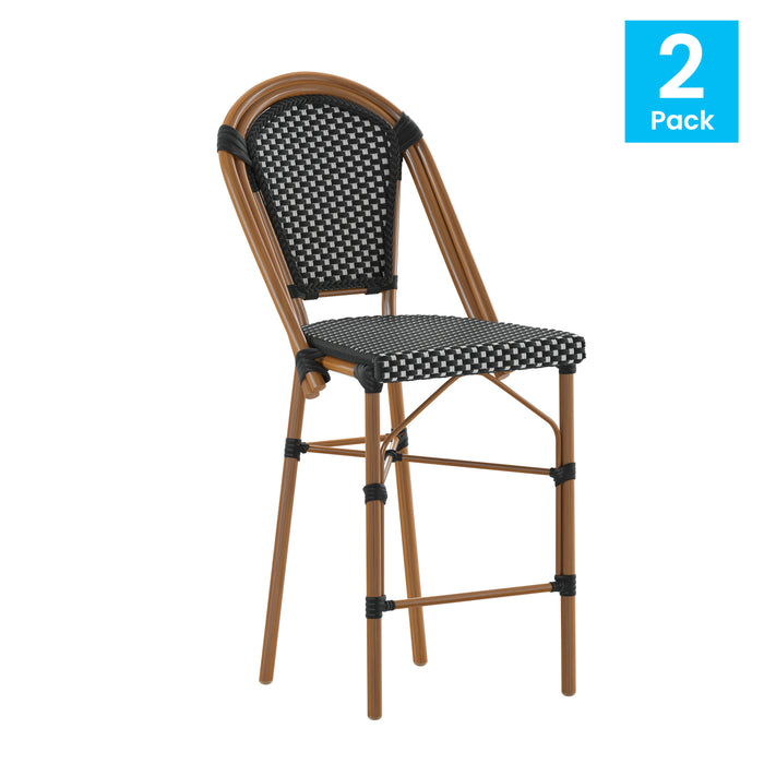 Soie Set of Two 26" High Stacking French Bistro Counter Stools with PE Seat and Back and Metal Frames for Indoor/Outdoor Use