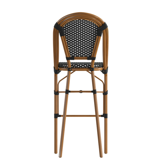 Soie Set of Two 30" High Stacking French Bistro Bar Stools with PE Seat and Back and Metal Frames for Indoor/Outdoor Use