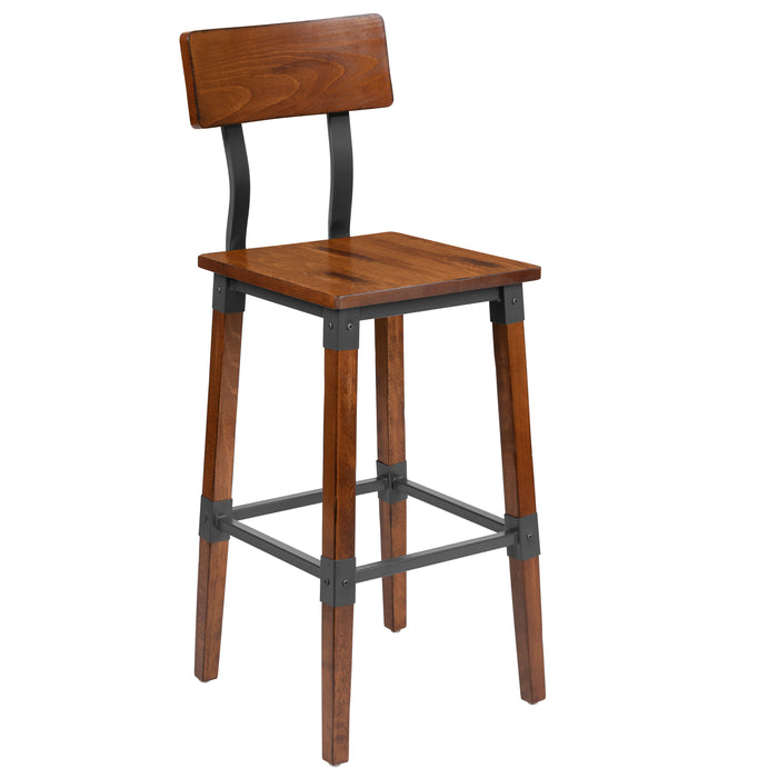2 Pack Commercial Grade Rustic Industrial Style Wood Dining Barstool