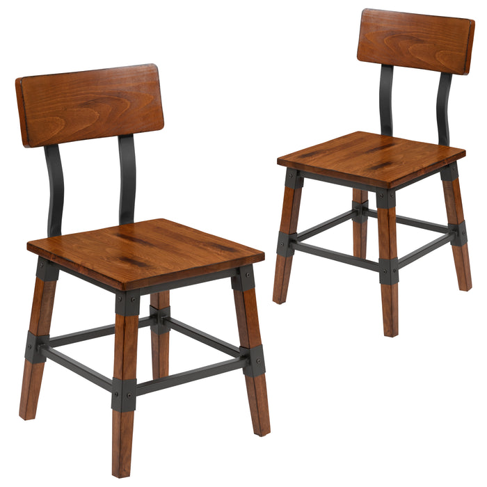 2 Pack Commercial Grade Rustic Antique Industrial Style Wood Dining Chair