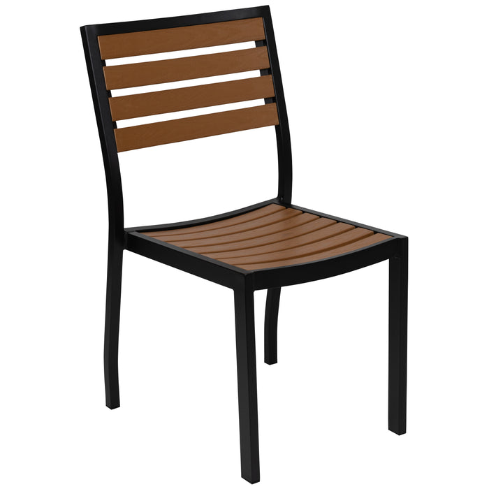 2 Pack Outdoor Faux Teak Side Chair with Poly Slats - Teak Patio Chair