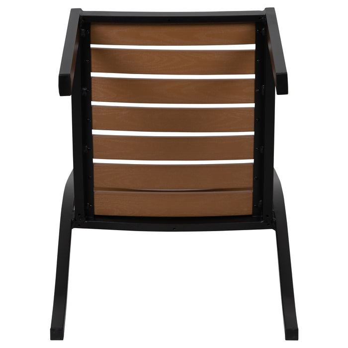 2 Pack Outdoor Faux Teak Side Chair with Poly Slats - Teak Patio Chair