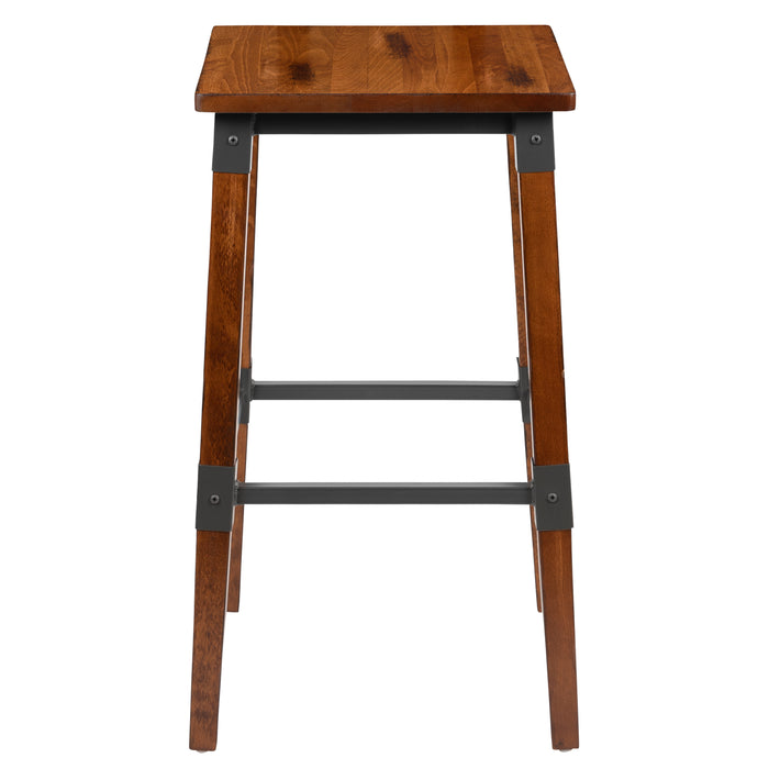 2 Pack Commercial Grade Rustic Industrial Style Backless Wood Barstool