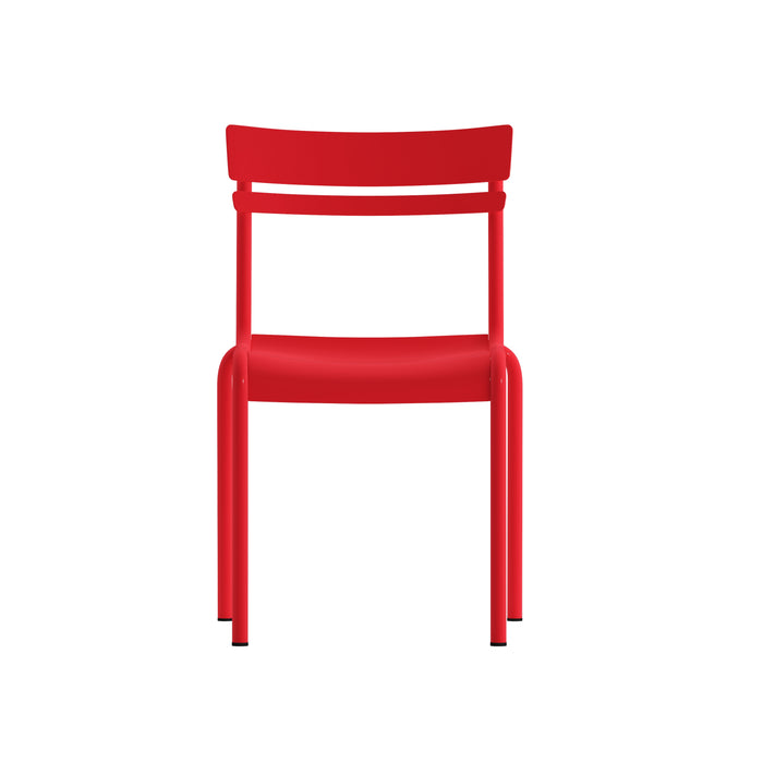 Rennes Armless Powder Coated Steel Stacking Dining Chair with 2 Slat Back for Indoor-Outdoor Use
