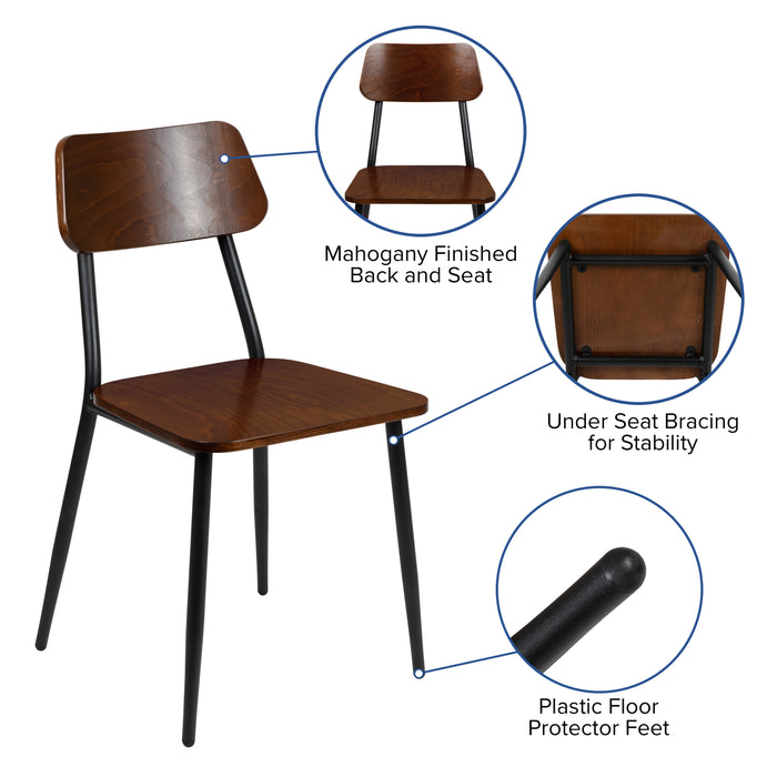 2 Pack Stackable Industrial Wood Dining Chair with Steel Frame