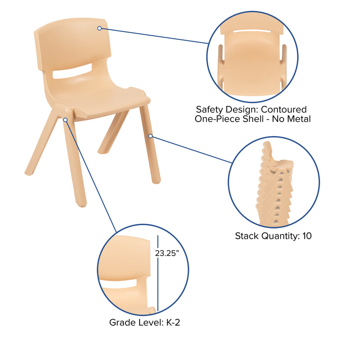 2 Pack Plastic Stack School Chair with 13.25"H Seat, K-2 School Chair