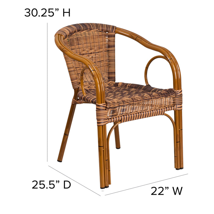 3 Pack Rattan Restaurant Patio Chair with Bamboo-Aluminum Frame