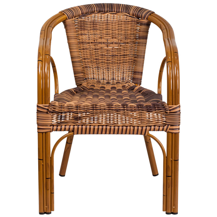 3 Pack Rattan Restaurant Patio Chair with Bamboo-Aluminum Frame