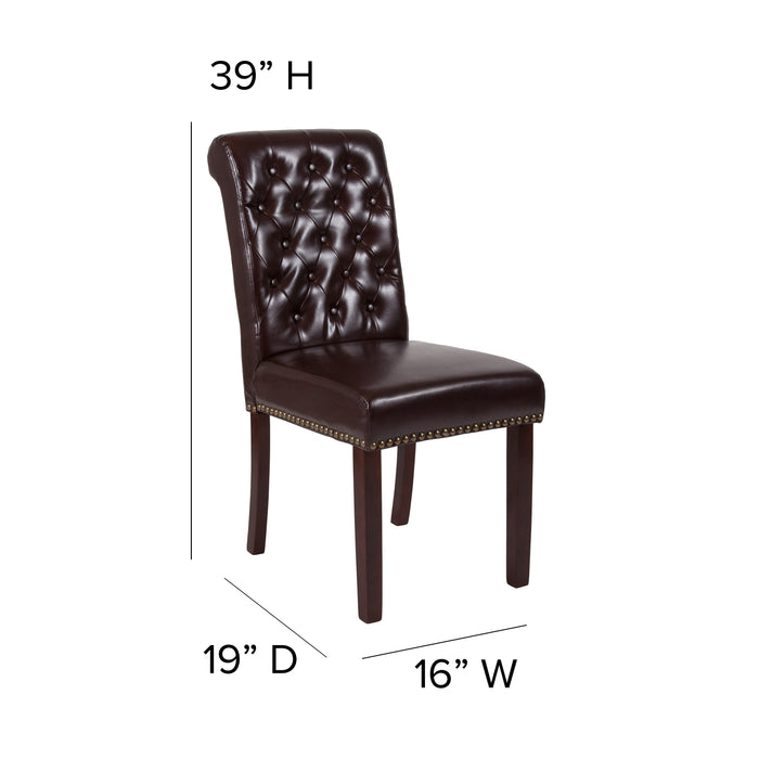 Upholstered Rolled Back Parsons Chair with Nailhead Trim & Finished Frame with Plastic Floor Glides
