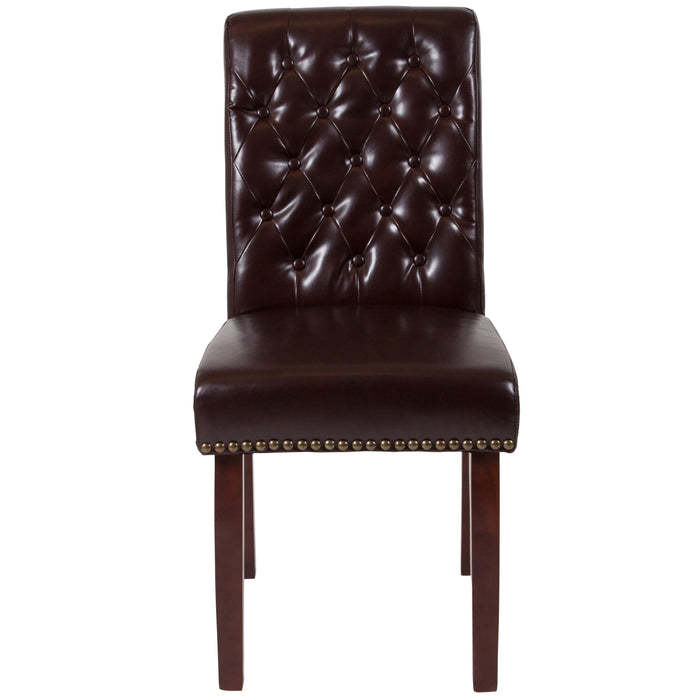 Upholstered Rolled Back Parsons Chair with Nailhead Trim & Finished Frame with Plastic Floor Glides