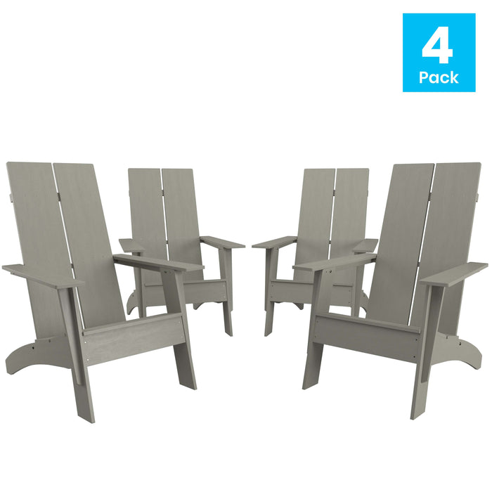 Set of 4 Modern Dual Slat Back Indoor/Outdoor Adirondack Style Chairs