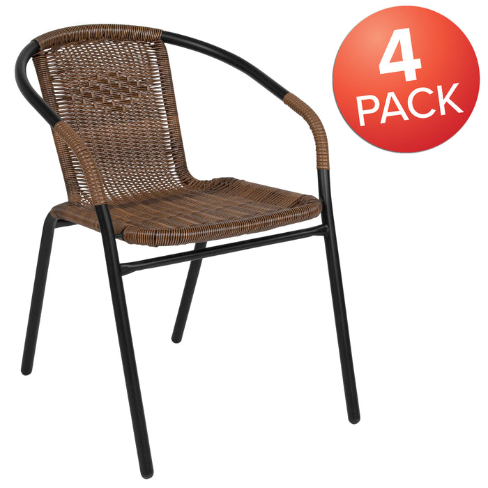 4 Pack Rattan Indoor-Outdoor Restaurant Stack Chair with Curved Back