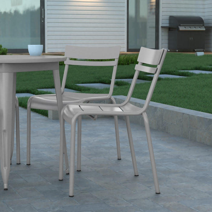 Rennes Armless Powder Coated Steel Stacking Dining Chair with 2 Slat Back for Indoor-Outdoor Use
