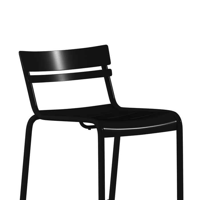 Rennes Armless Powder Coated Steel Stool with 2 Slat Back for Indoor-Outdoor Use